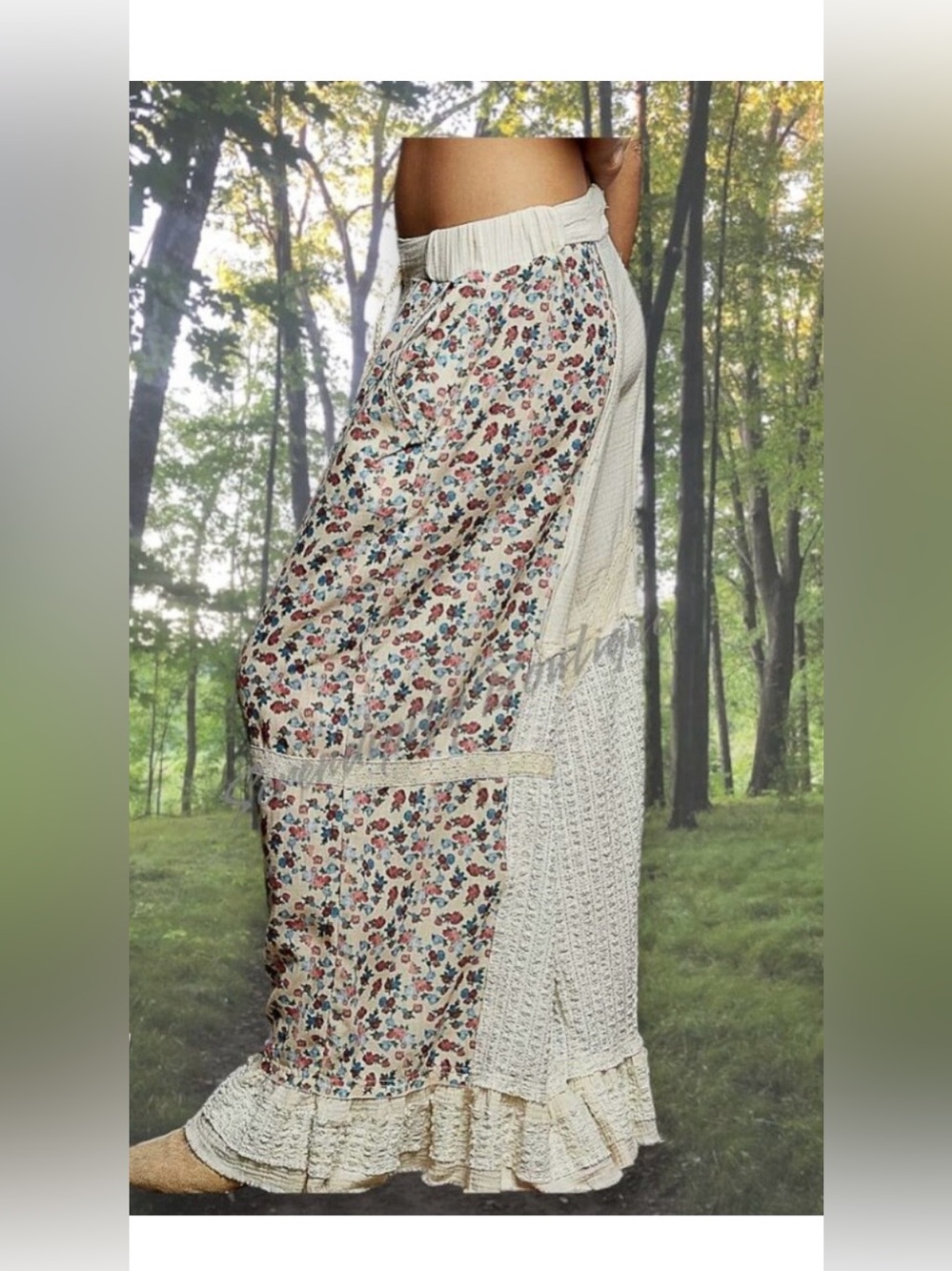 POL Cream Floral Patchwork Wide-Leg Pants - Picture 5 of 5